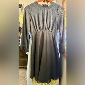 bohme Black Swiss Dot Long Sleeve Midi Dress